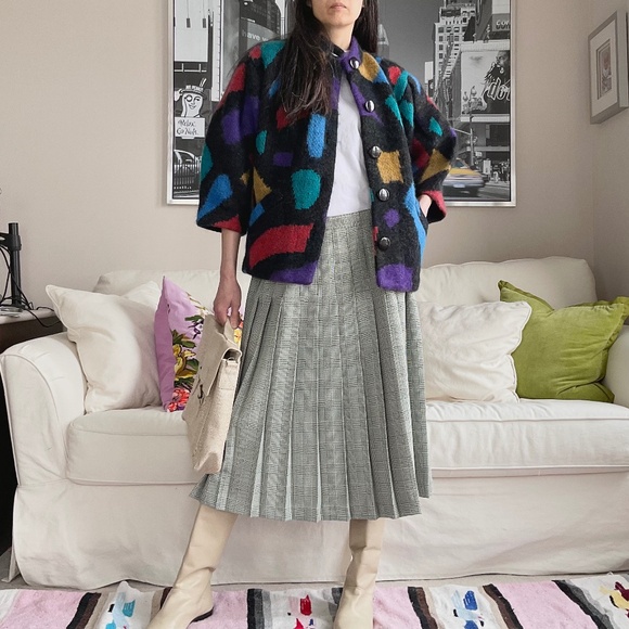 Colourblock colourful wool mohair blend chunky knit thick cardigan - Picture 3 of 15